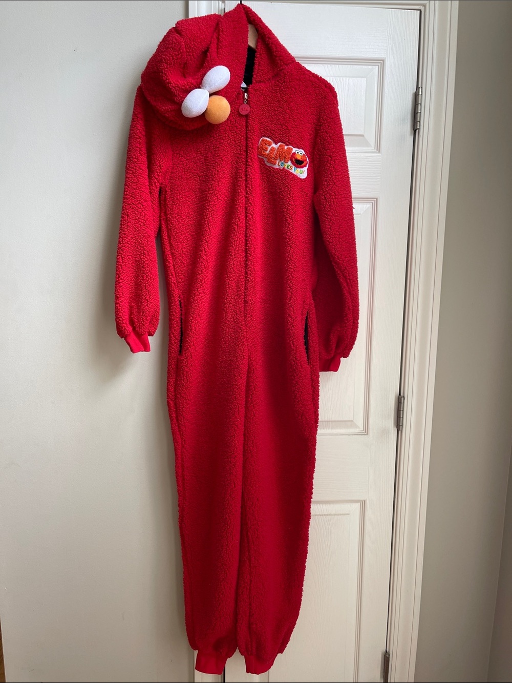 Hooded Elmo onesie